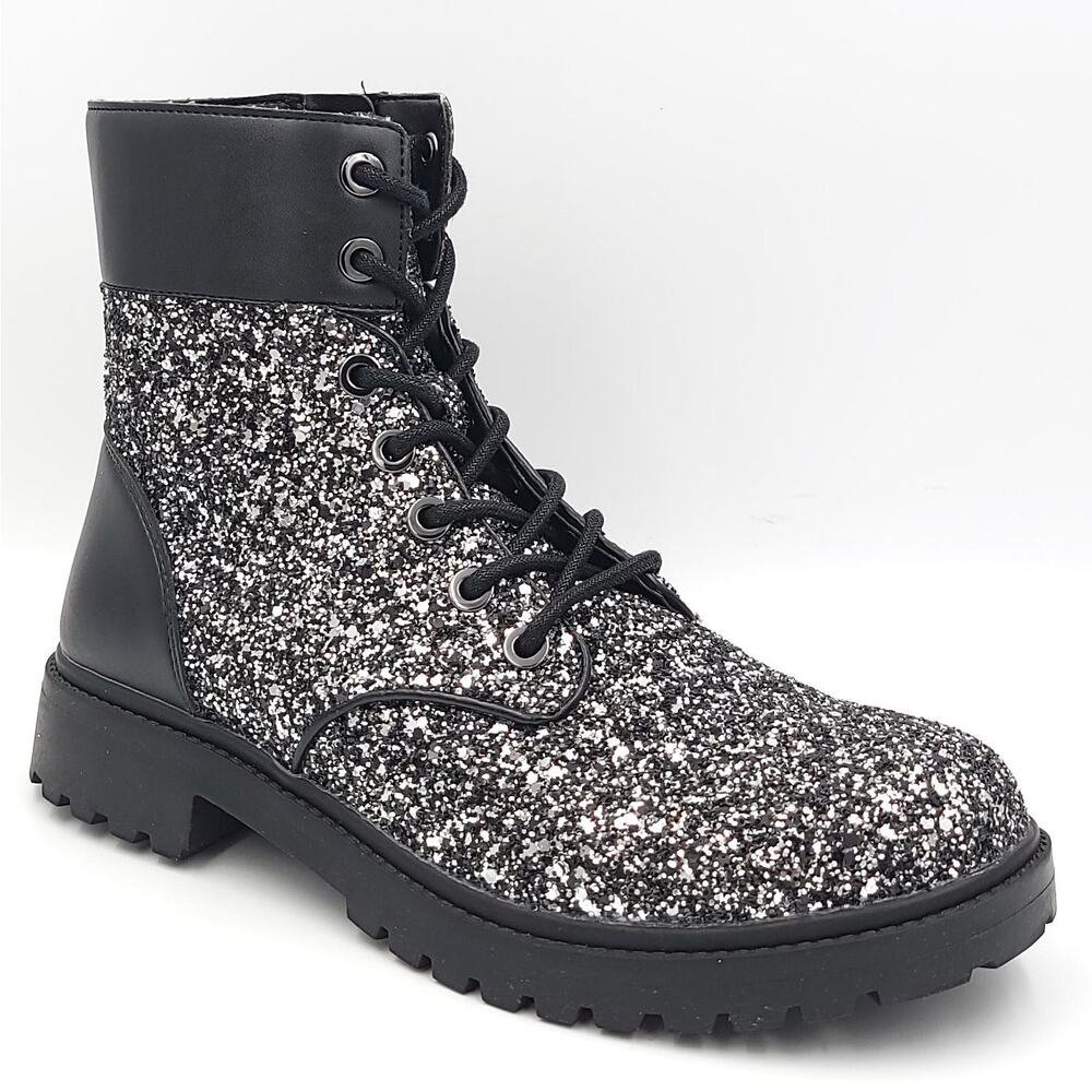 Michael Michael Kors Women Combat Boots Ailistair Bootie Size US 6M Black Silver